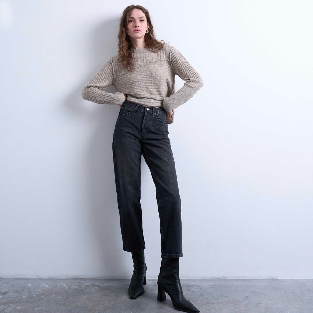 Asos Topshop Runway Cropped Straight Jeans In Black Size 28